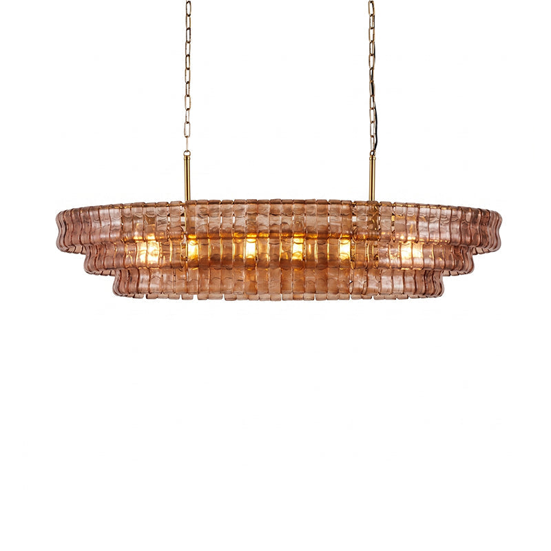 Albano Chandelier in a gold finish, viewed from a distance.