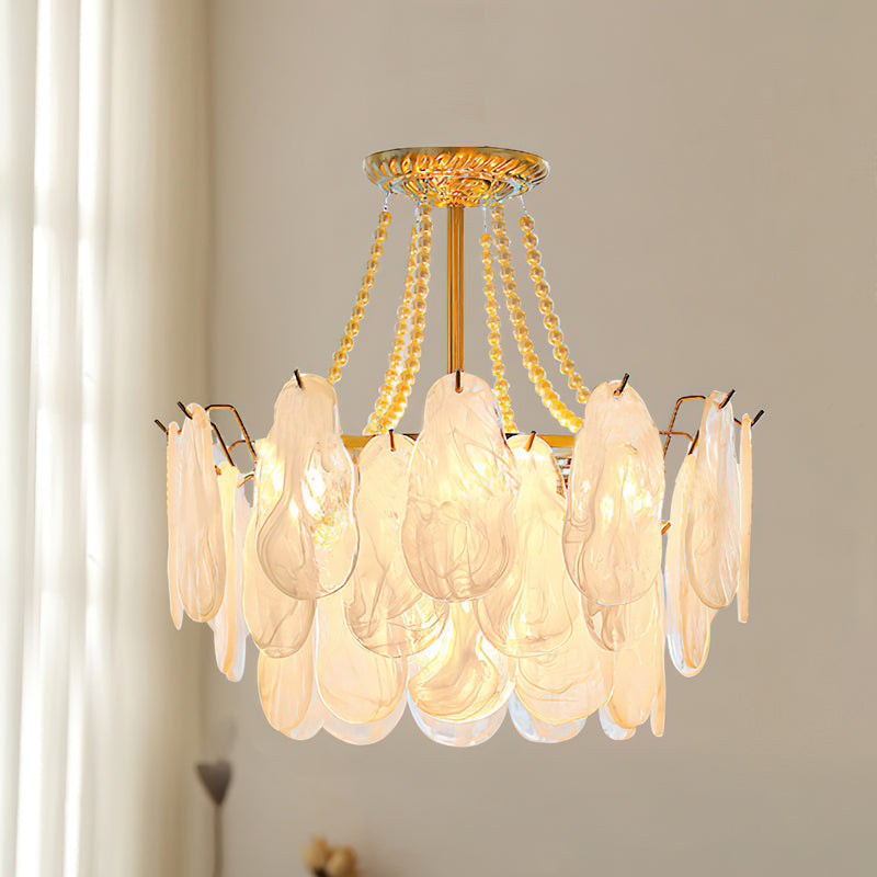 The multi-tiered structure of the Alessia Chandelier, viewed from the side.