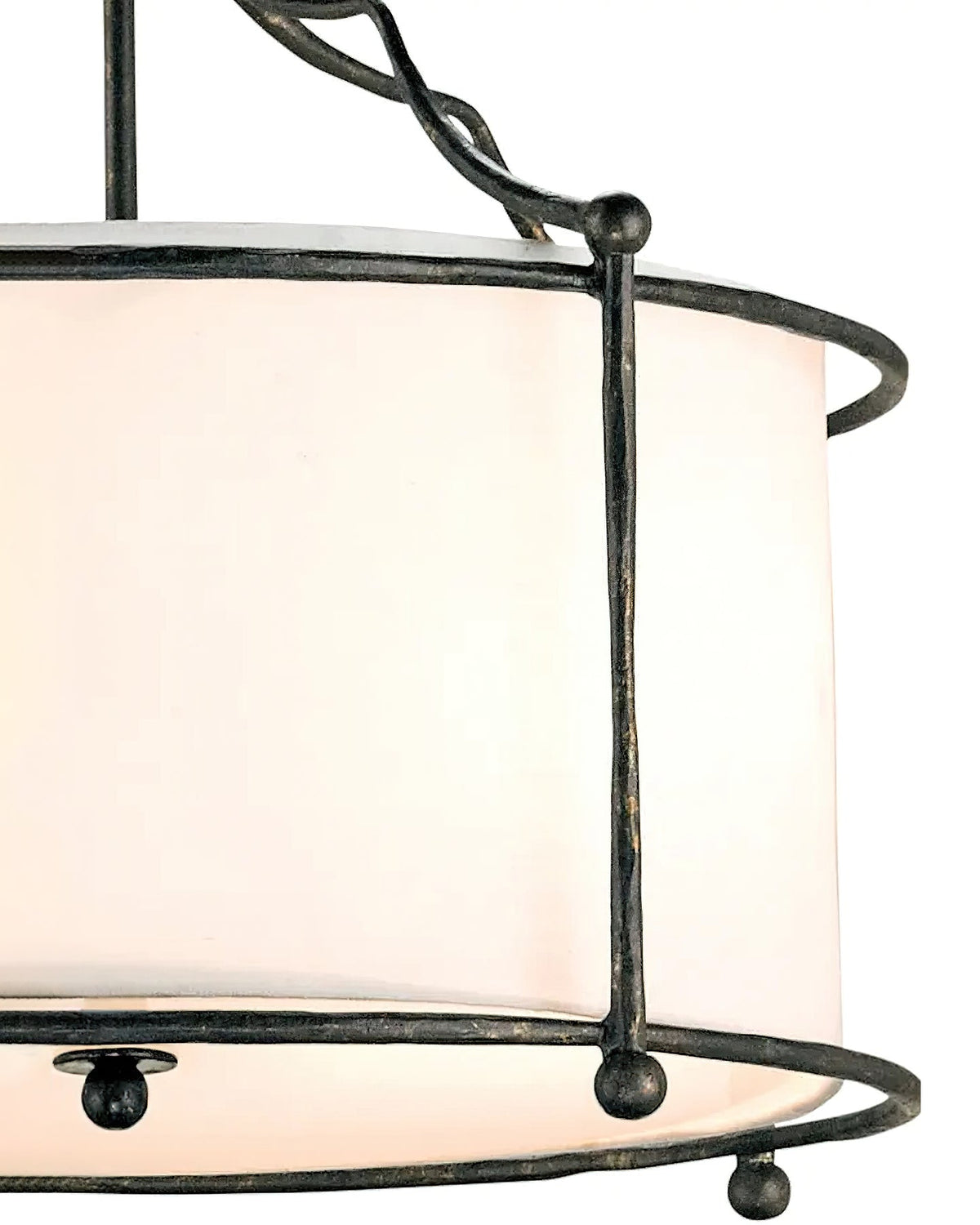 View of the light from below, showing the three E14 bulb sockets.