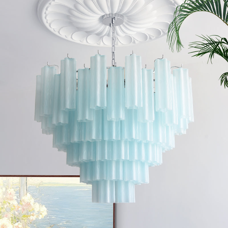 Angled view of the Alistair Chandelier showing its prismatic light refraction.