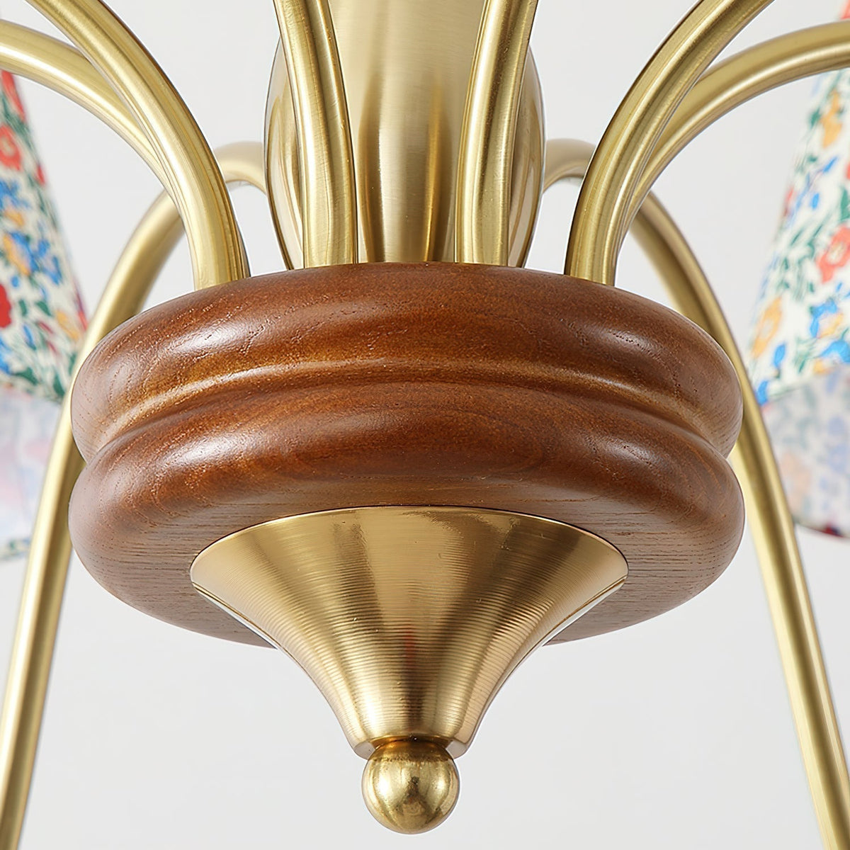 Florinda Floral Fabric Shade Chandelier with Wooden Arms-Neutral Decor