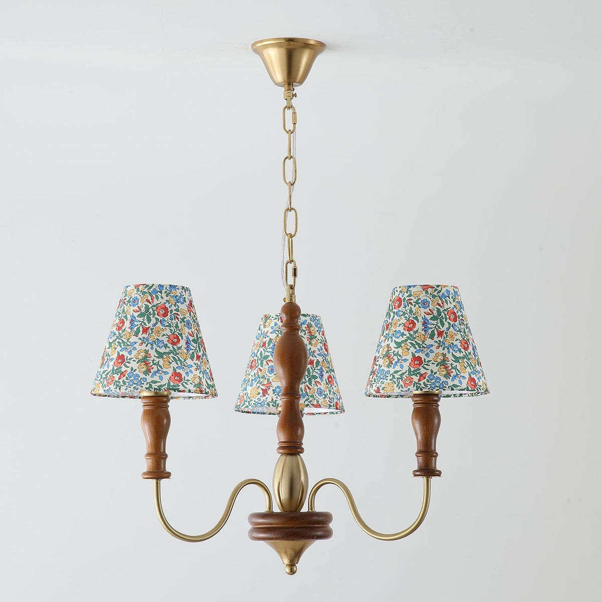 Florinda Floral Fabric Shade Chandelier with Wooden Arms-Neutral Decor