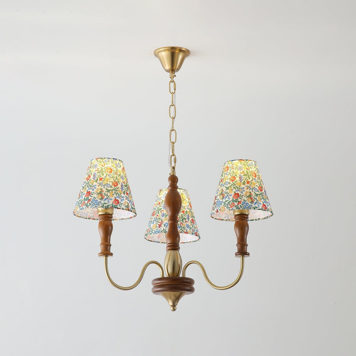 Florinda Floral Fabric Shade Chandelier with Wooden Arms-Neutral Decor