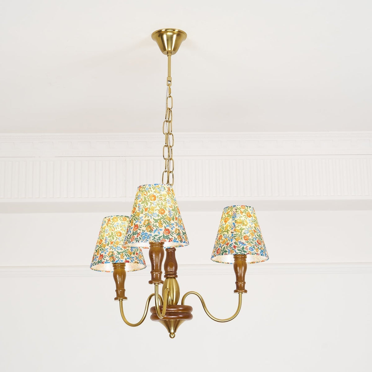 Florinda Floral Fabric Shade Chandelier with Wooden Arms-Neutral Decor