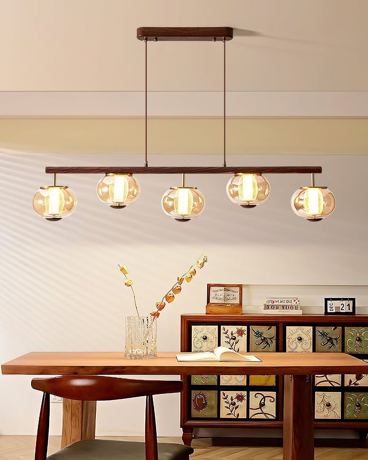 Alviora Pendant Lamp Wood Glass Linear Japandi-Neutral Decor