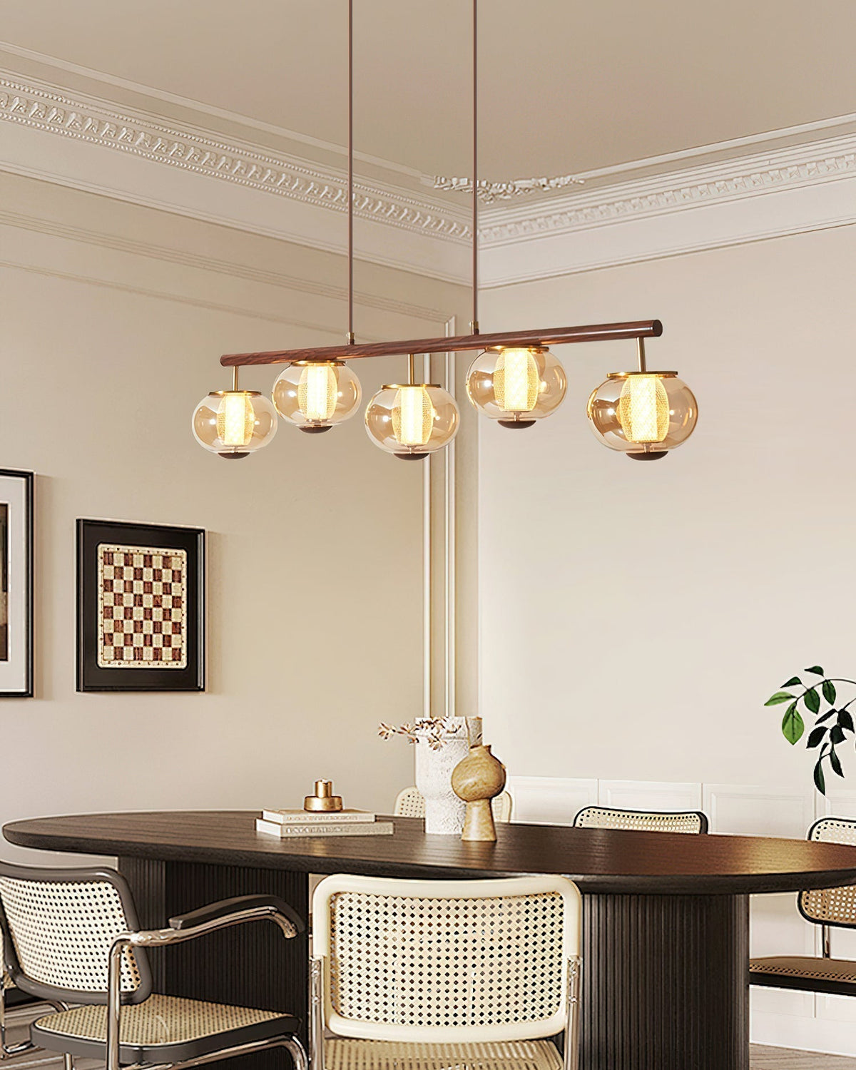 Alviora Pendant Lamp Wood Glass Linear Japandi-Neutral Decor