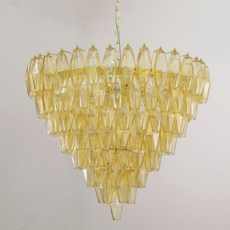 Ametista Chandelier with clear glass, detail on texture and light refraction.