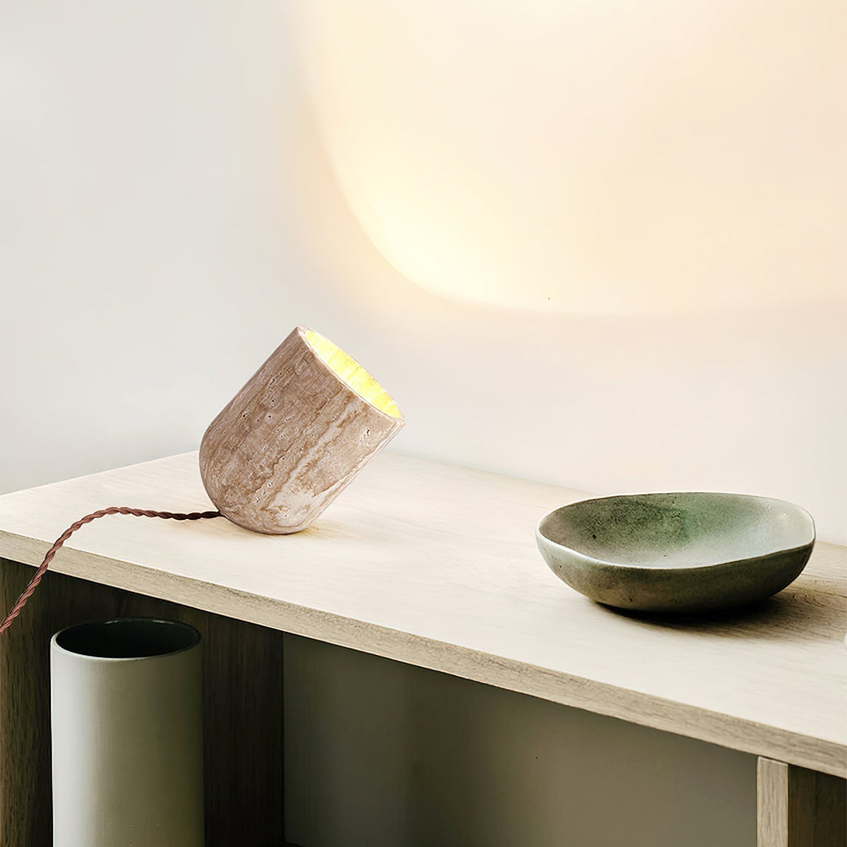 Valuaine Lampe de Table en Travertin à Pied Conique