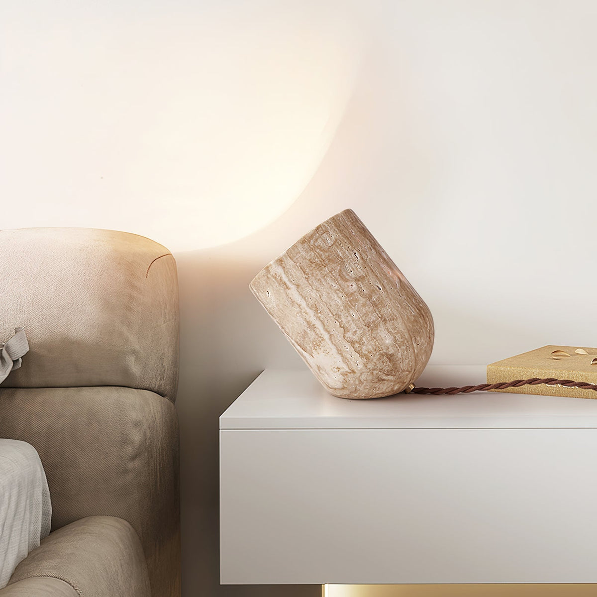 Valuaine Lampe de Table en Travertin à Pied Conique