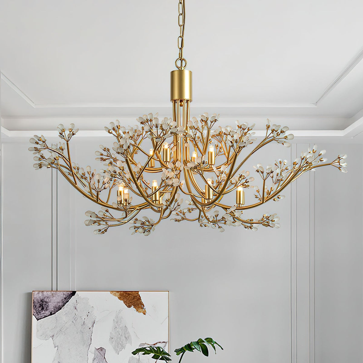 Anais Crystal Chandelier shown from a low angle to highlight its sprawling silhouette.