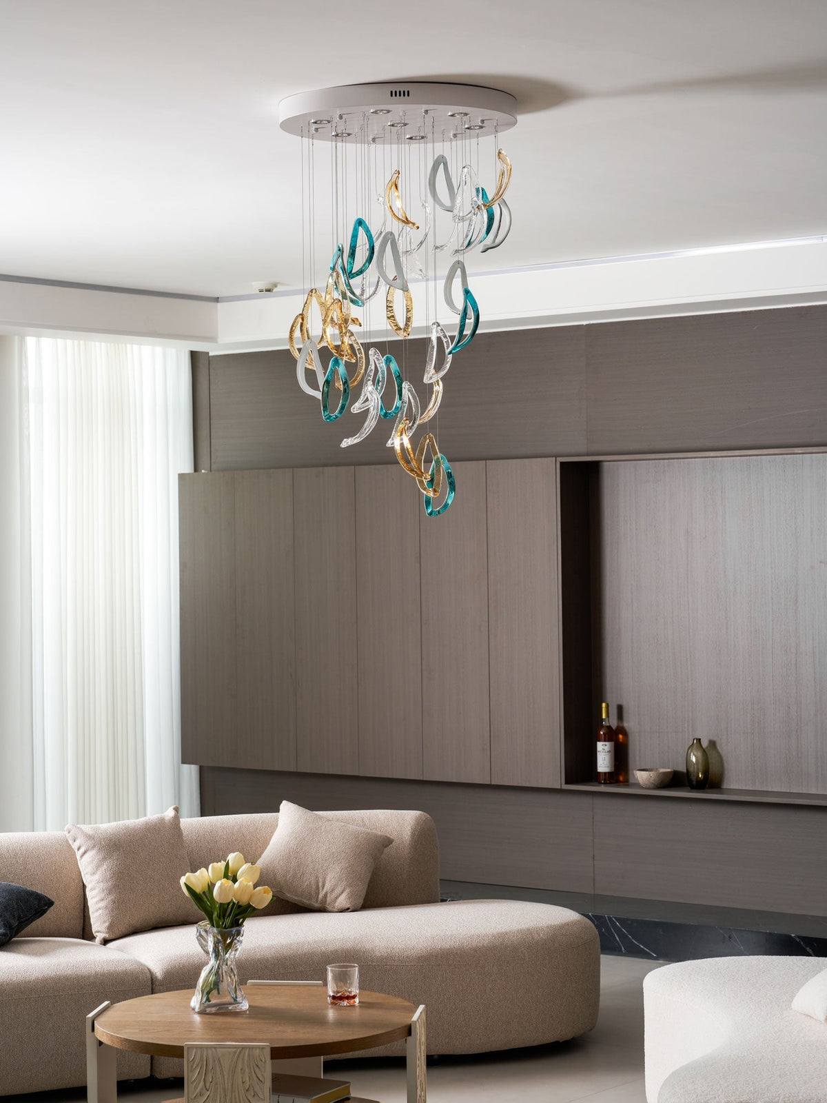 Aqua Ripple Glass Art Customize Chandelier-Neutral Decor