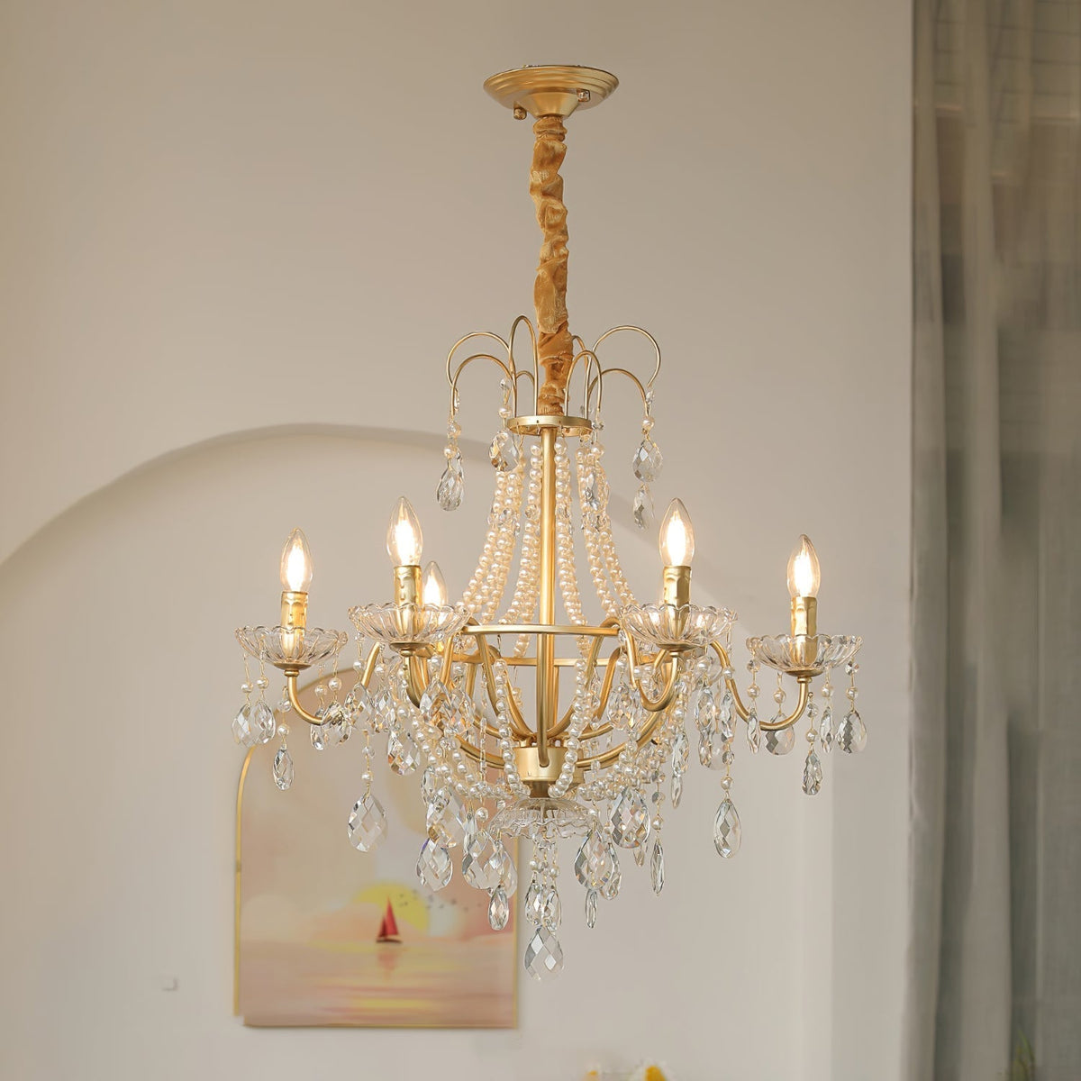 Eurvaros Lustre vintage en cristal et laiton