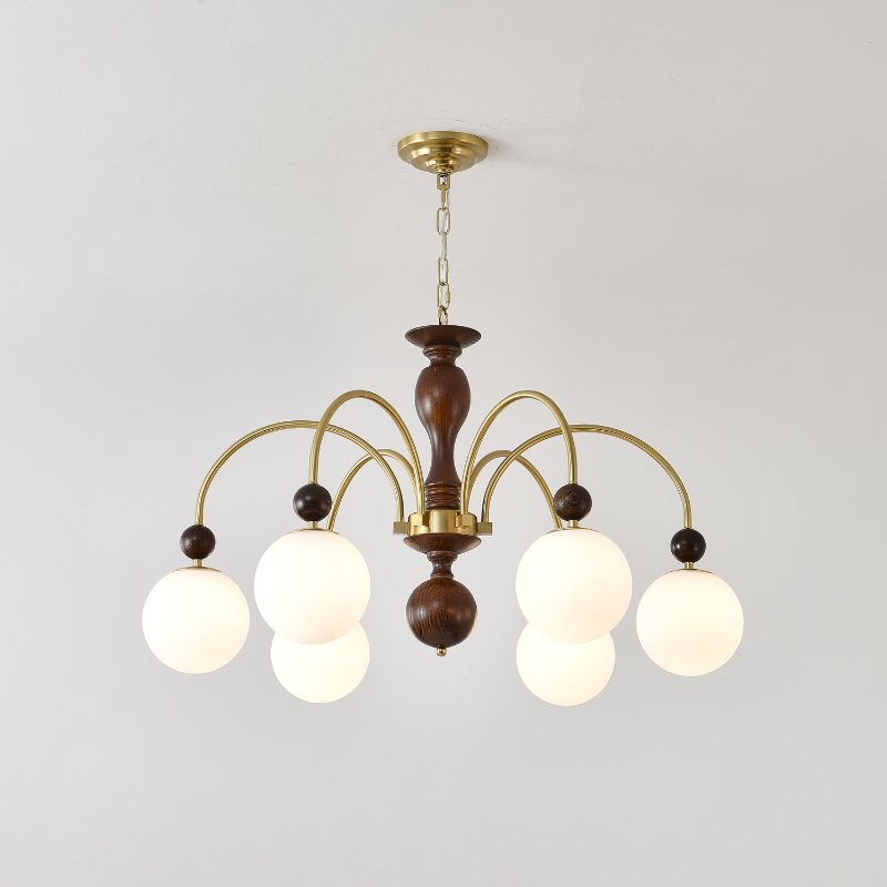 Kirenae Suspension Lampe Globe en Noyer et Laiton Vintage