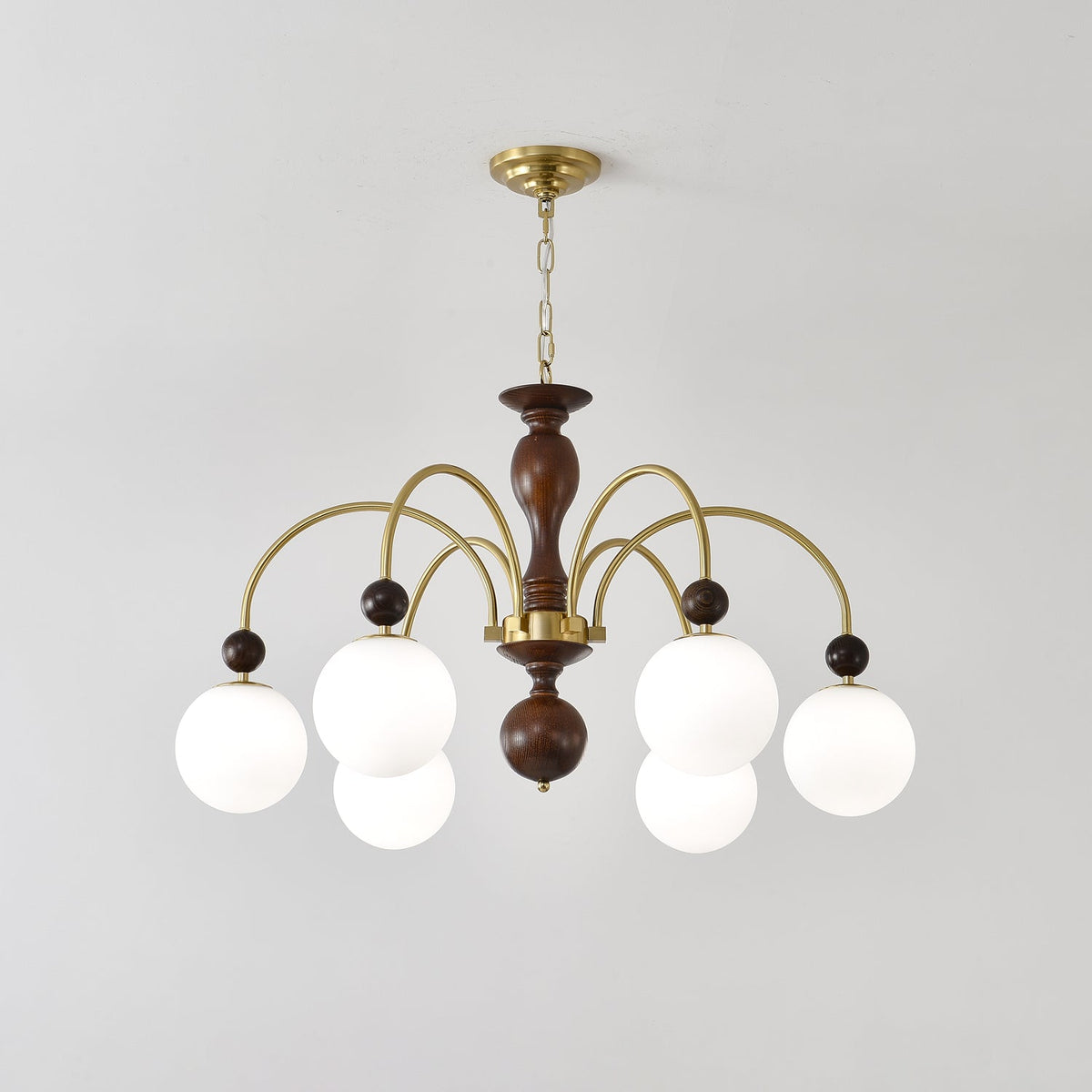 Kirenae Suspension Lampe Globe en Noyer et Laiton Vintage