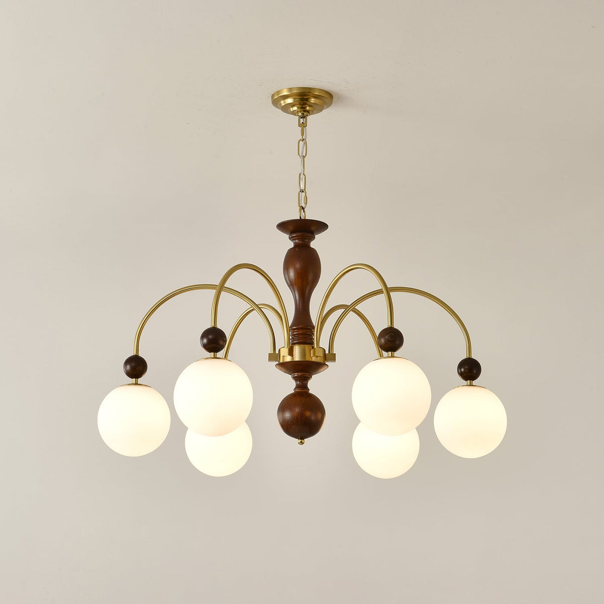 Kirenae Suspension Lampe Globe en Noyer et Laiton Vintage