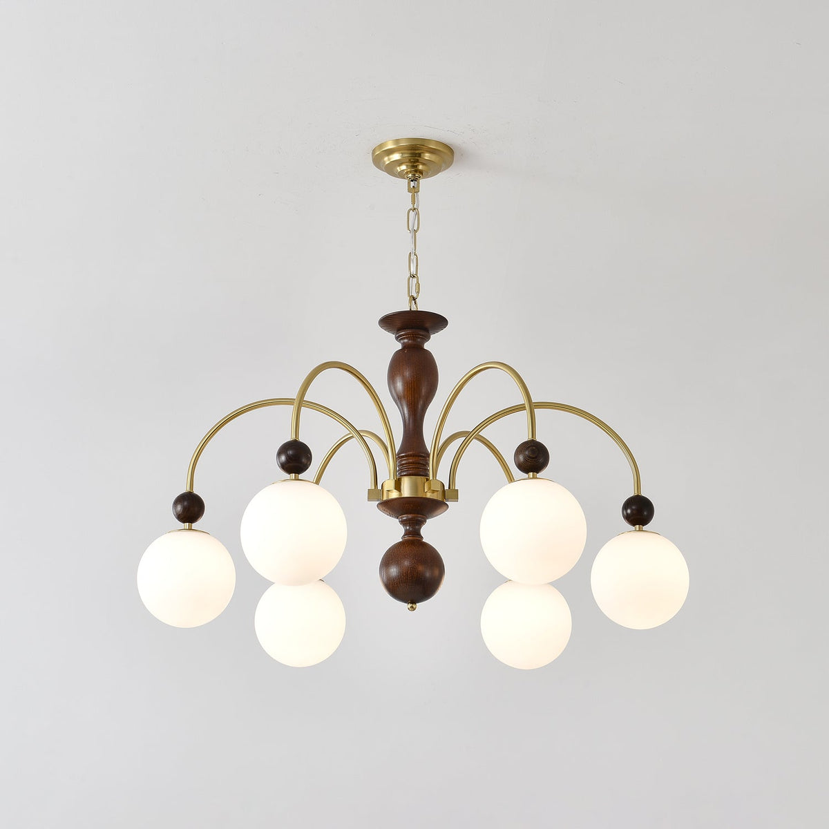 Kirenae Suspension Lampe Globe en Noyer et Laiton Vintage