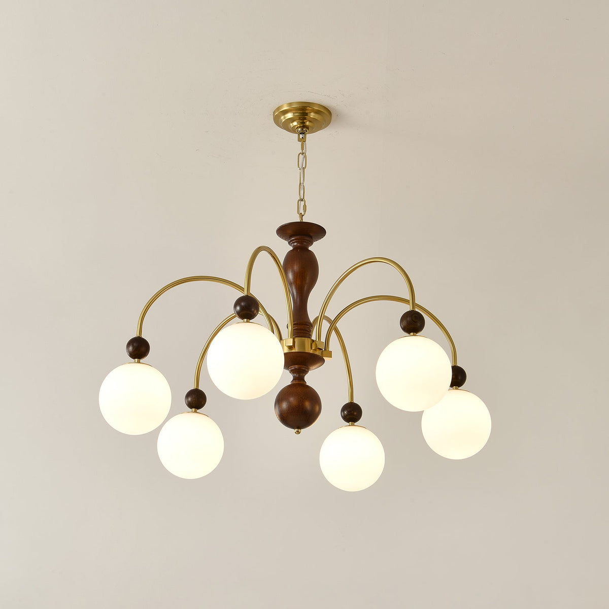 Kirenae Suspension Lampe Globe en Noyer et Laiton Vintage