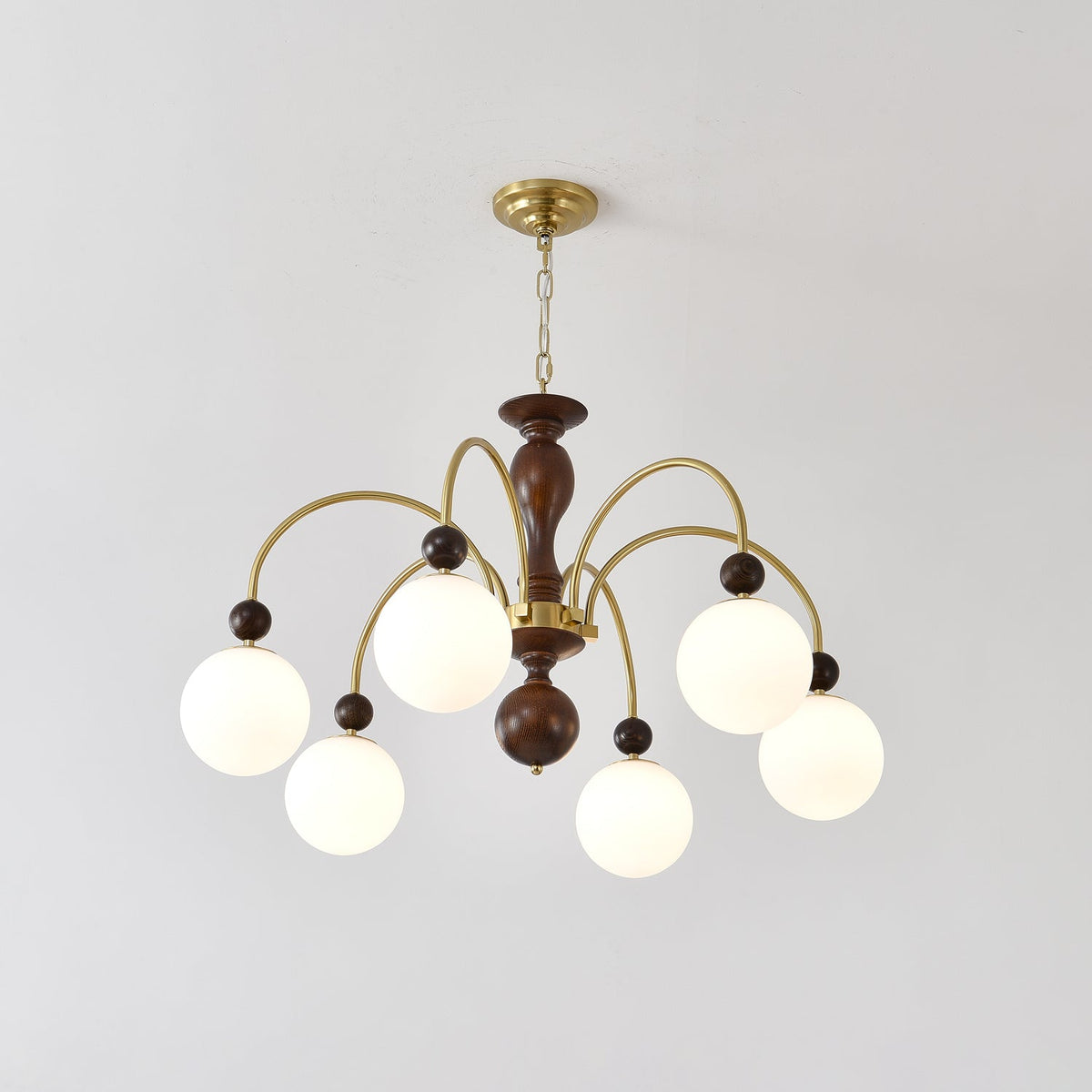 Kirenae Suspension Lampe Globe en Noyer et Laiton Vintage