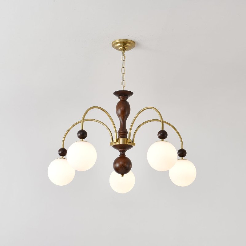 Kirenae Suspension Lampe Globe en Noyer et Laiton Vintage