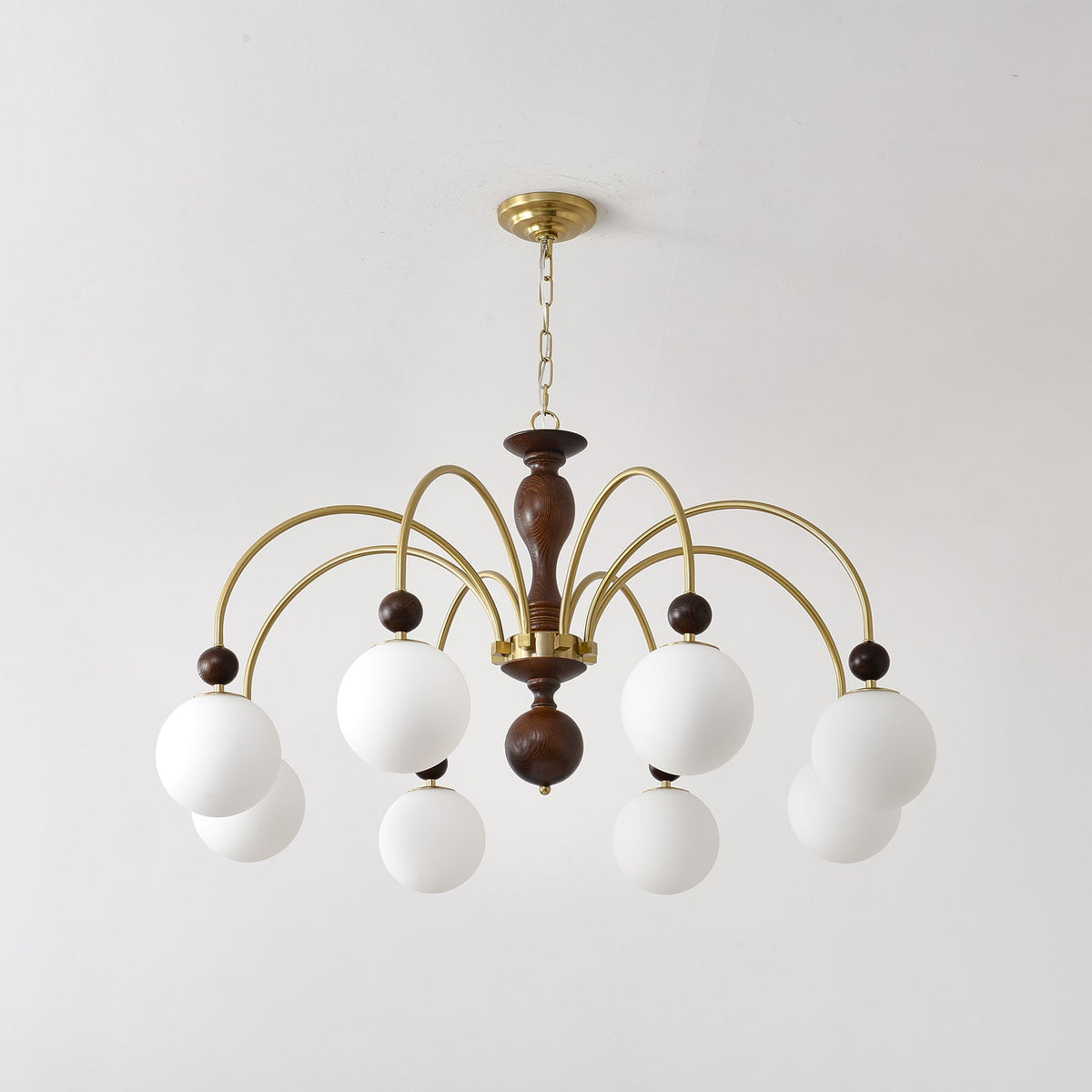 Kirenae Suspension Lampe Globe en Noyer et Laiton Vintage