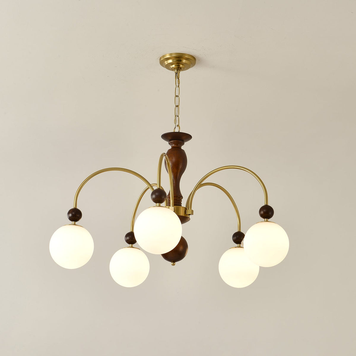 Kirenae Suspension Lampe Globe en Noyer et Laiton Vintage