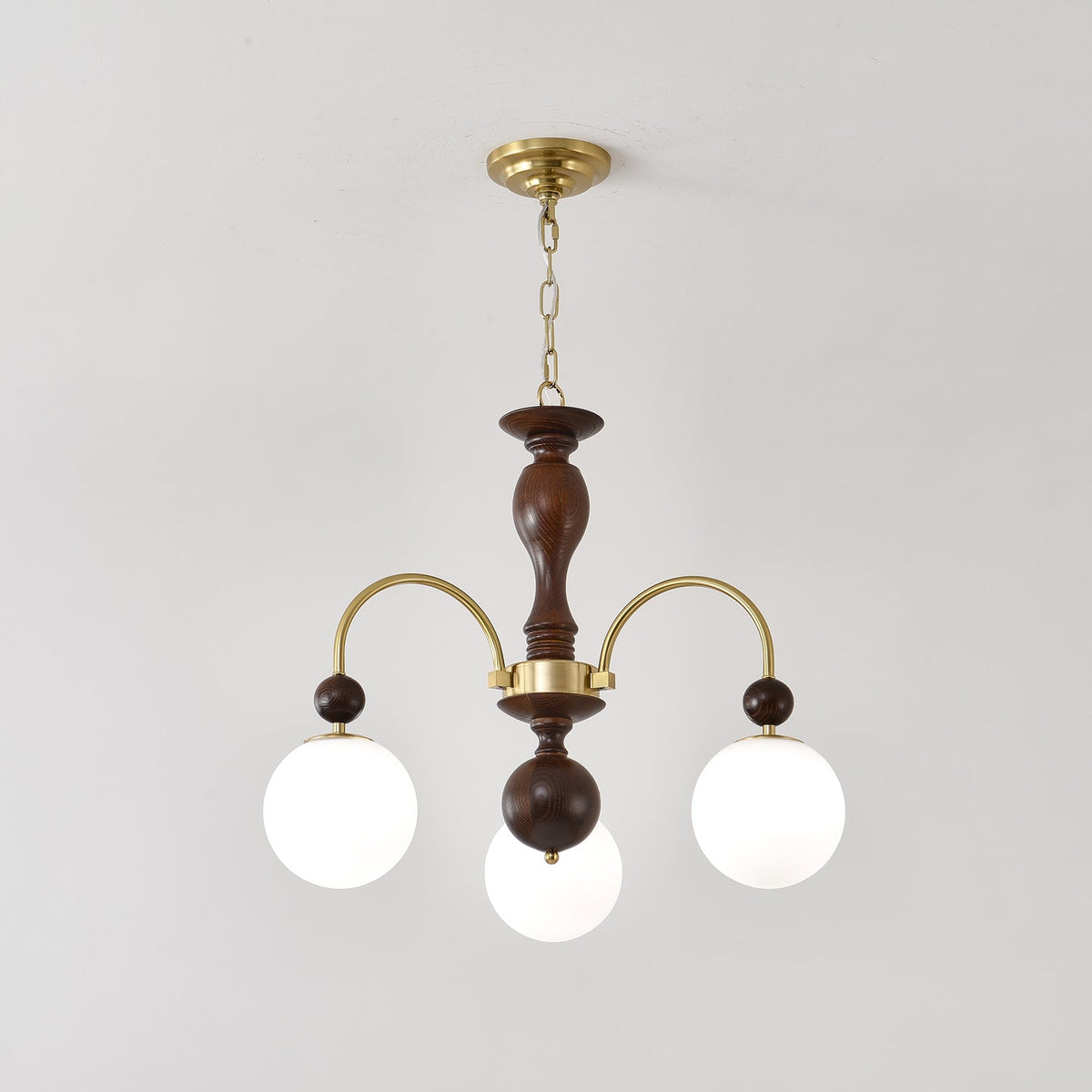Kirenae Suspension Lampe Globe en Noyer et Laiton Vintage