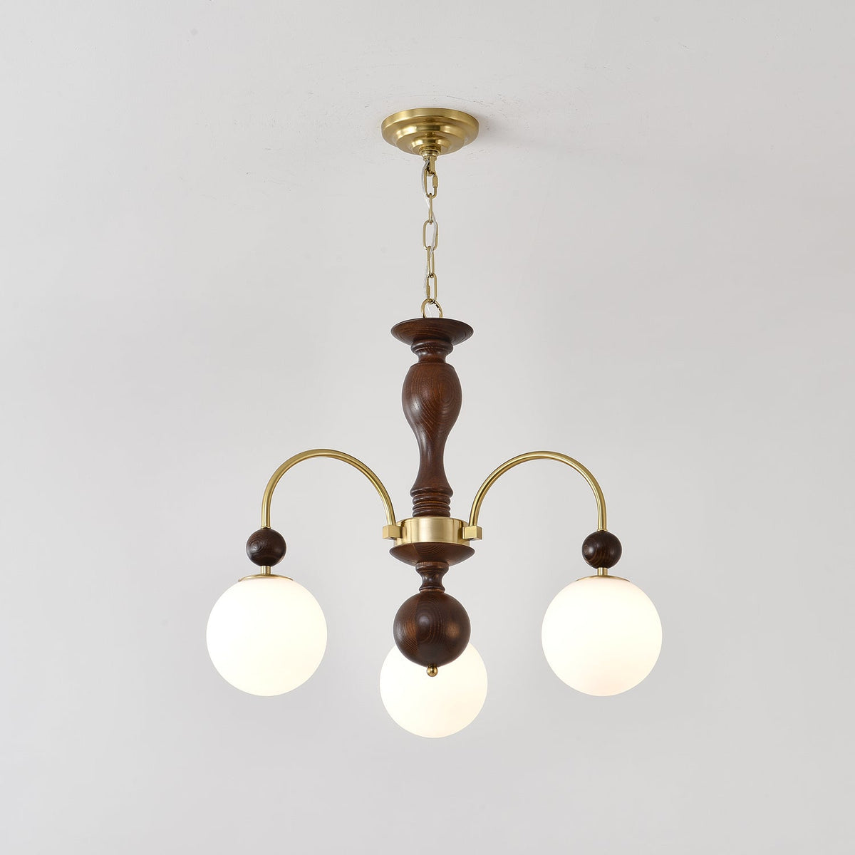 Kirenae Suspension Lampe Globe en Noyer et Laiton Vintage