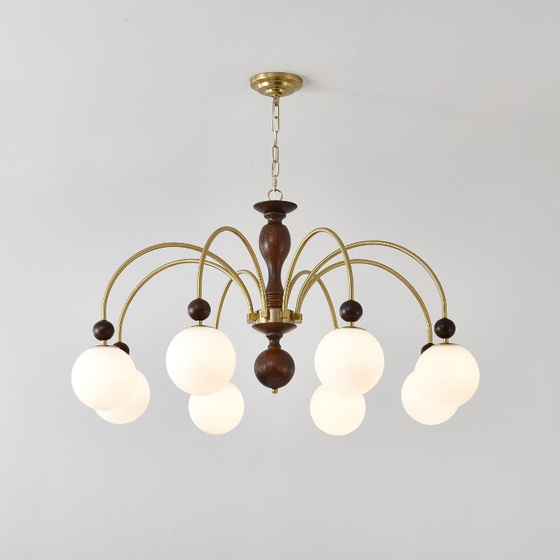 Kirenae Suspension Lampe Globe en Noyer et Laiton Vintage