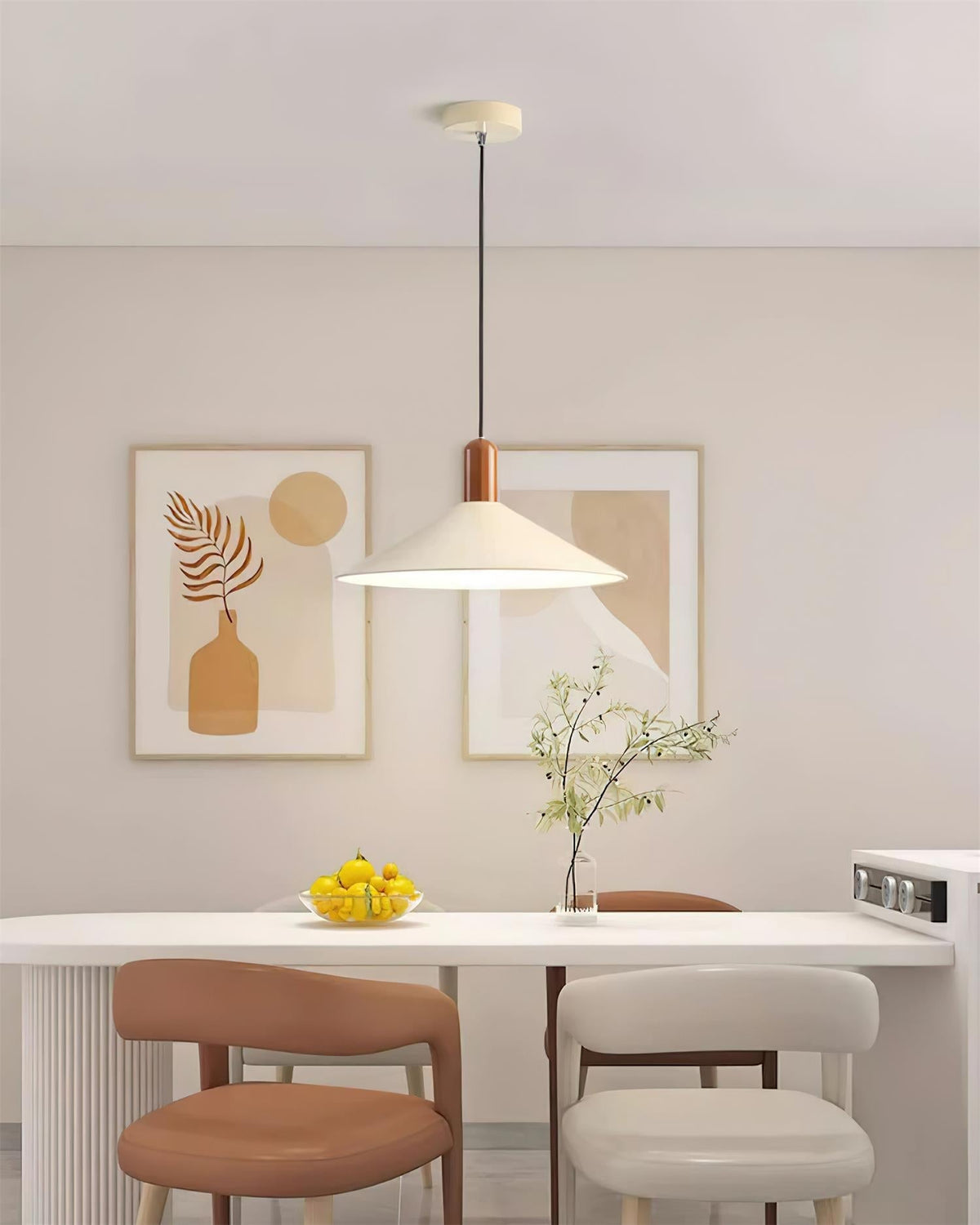 Pendant Light LED Minimalist Cone Hanging Lamp for Kitchen Dining-Neutral Decor