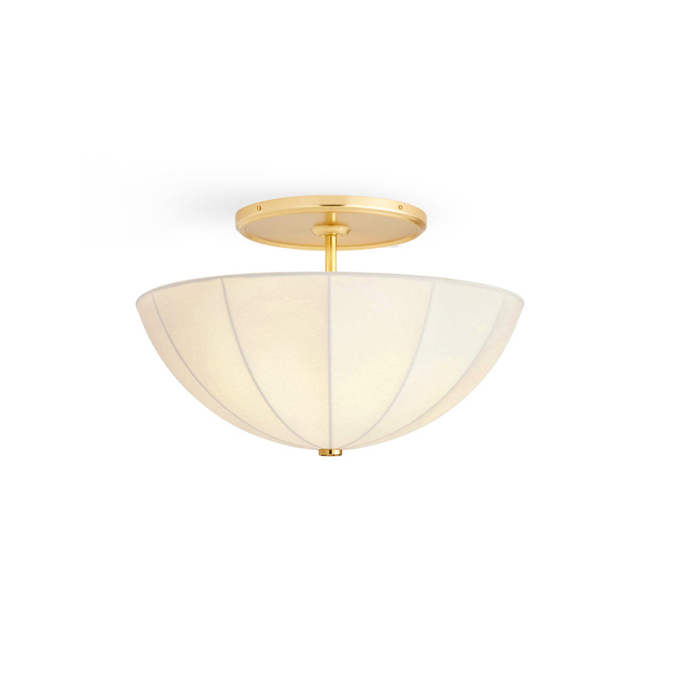 Auden fabric semi-flush mount in a white and gold finish, shown against a neutral background.