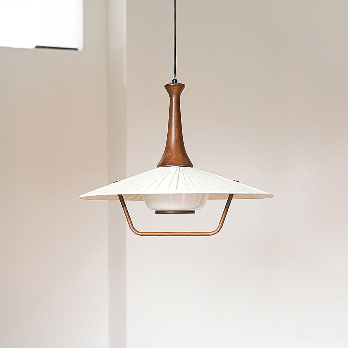 Vionne Mid-Century Wood and White Pendant Lamp-Neutral Decor