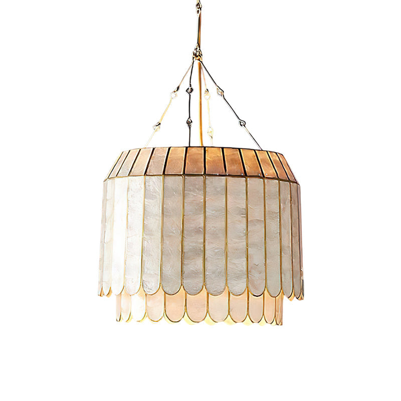 Close-up of the light filtering through the translucent Capiz shells.