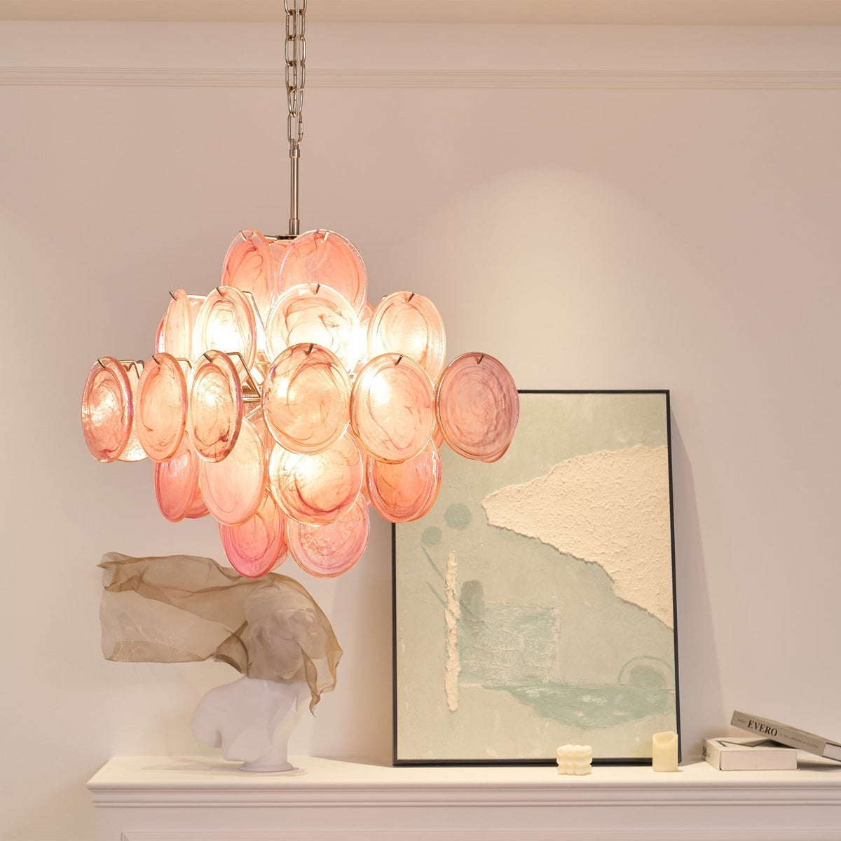 Brinivia Lustre Rose Verre Disque Superposé Romantique