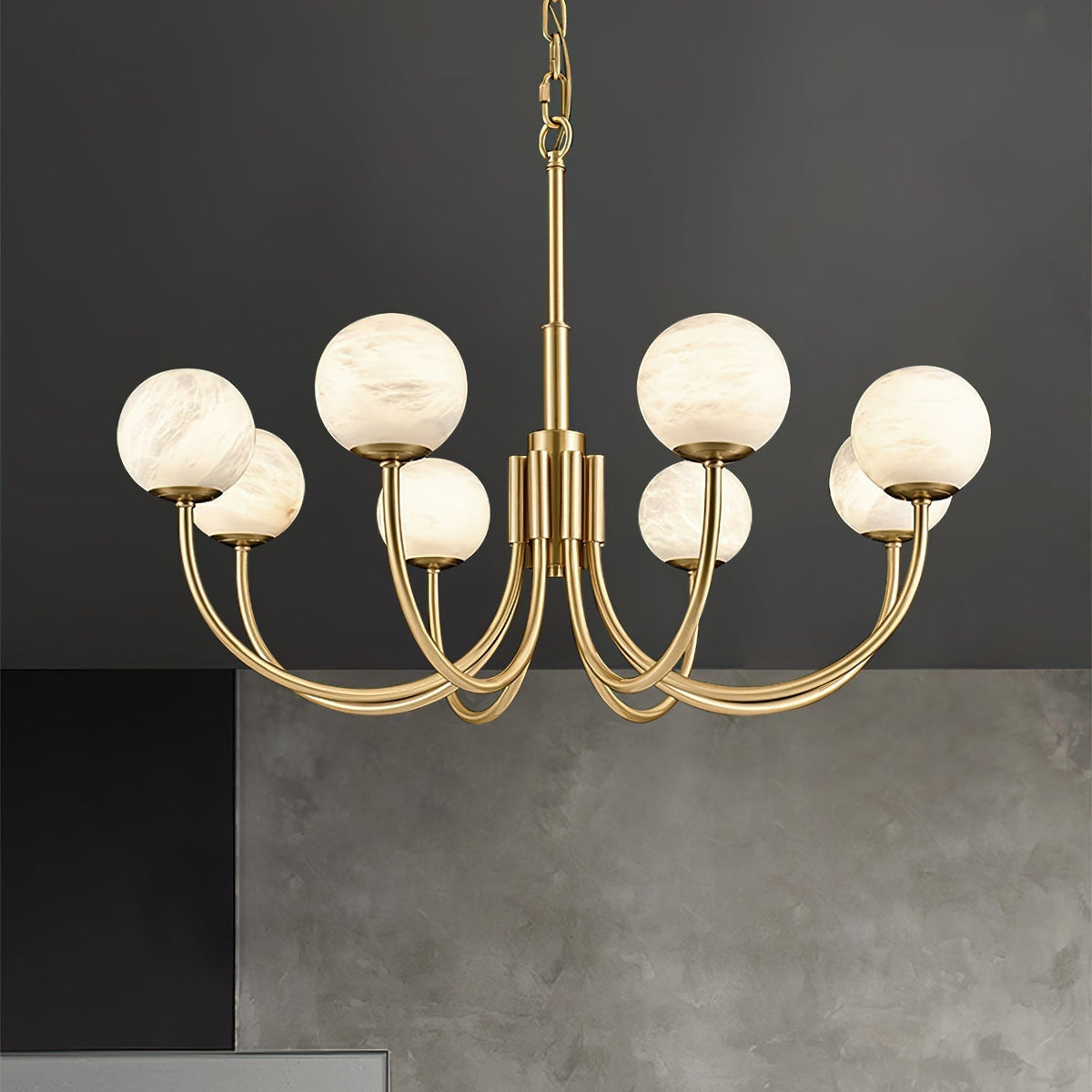 Mjolkuvys Moderne Minimaliste Globe Laiton Albâtre Lustre