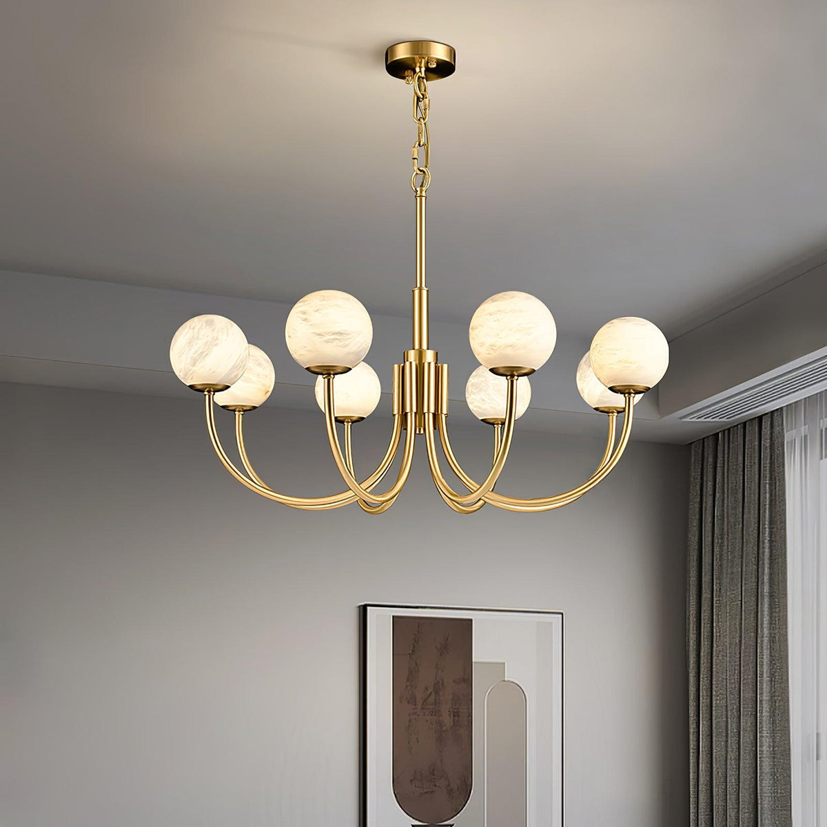 Mjolkuvys Moderne Minimaliste Globe Laiton Albâtre Lustre