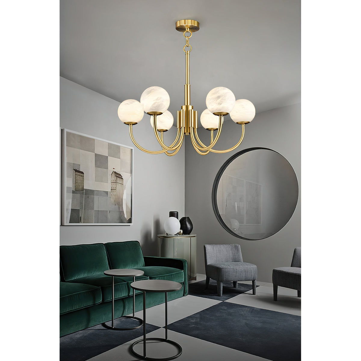 Mjolkuvys Moderne Minimaliste Globe Laiton Albâtre Lustre