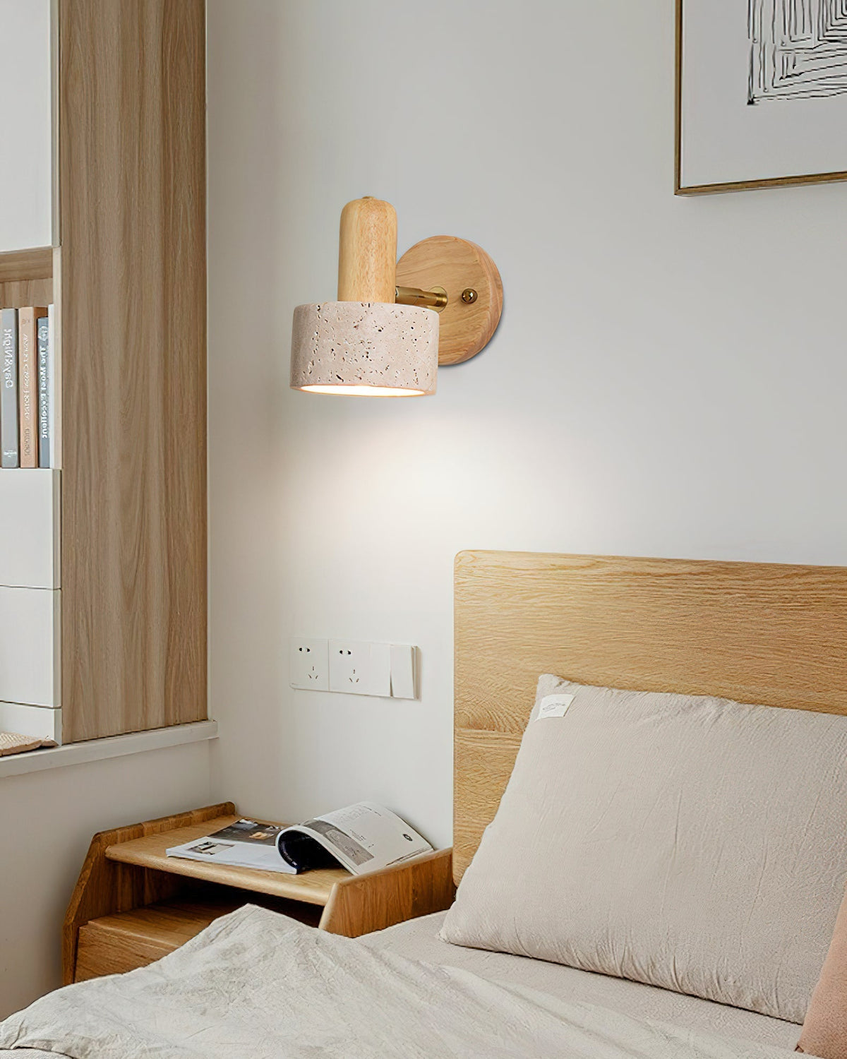 Aureole Wall Light in the Beige & Walnut color finish.