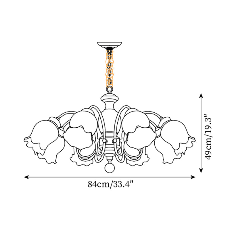 Chandelier Tulip Glass Shades Walnut Wood Frame Rustic-Neutral Decor