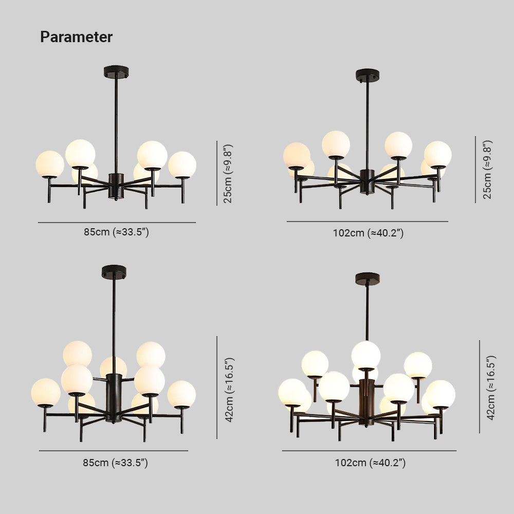 Valentina Bulle Moderne LED Lustre Noir/Doré Métal/Verre Chambre à Coucher