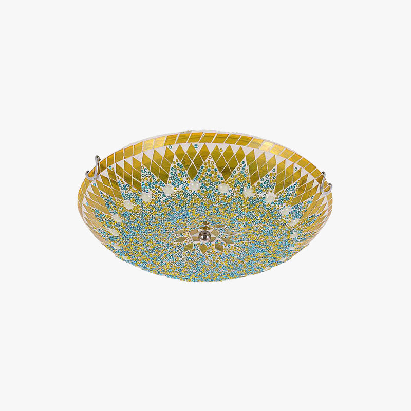 Tiffany Plafonnier Dôme Méditerranéen, Verre, Bleu/Jaune/Blanc, Salon