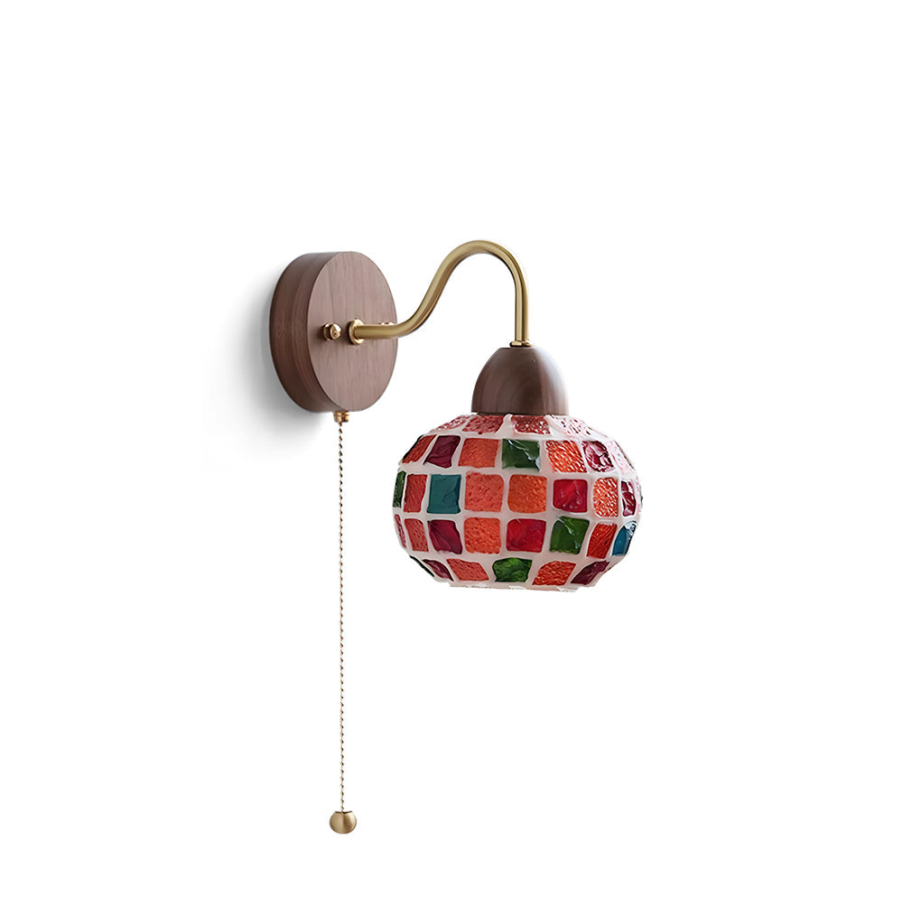 Balcony Wall Lamp with a colorful mosaic glass shade against a plain background.