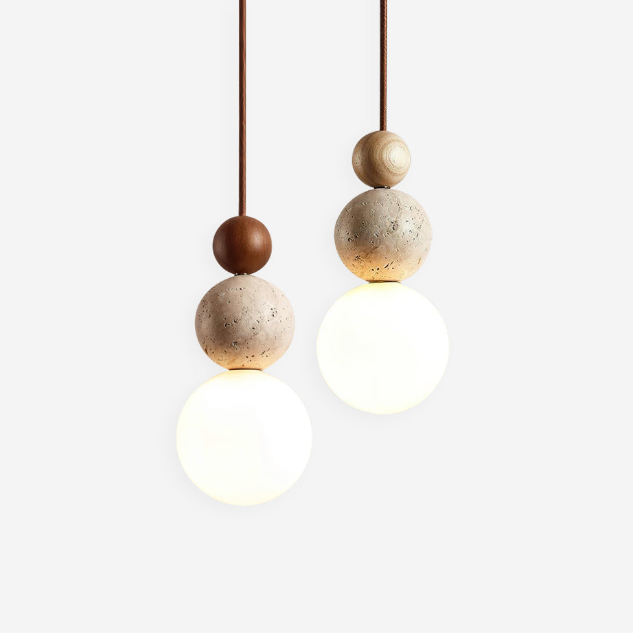 Giona Pendant Lamp Globe Travertine Wood Neutral-Neutral Decor