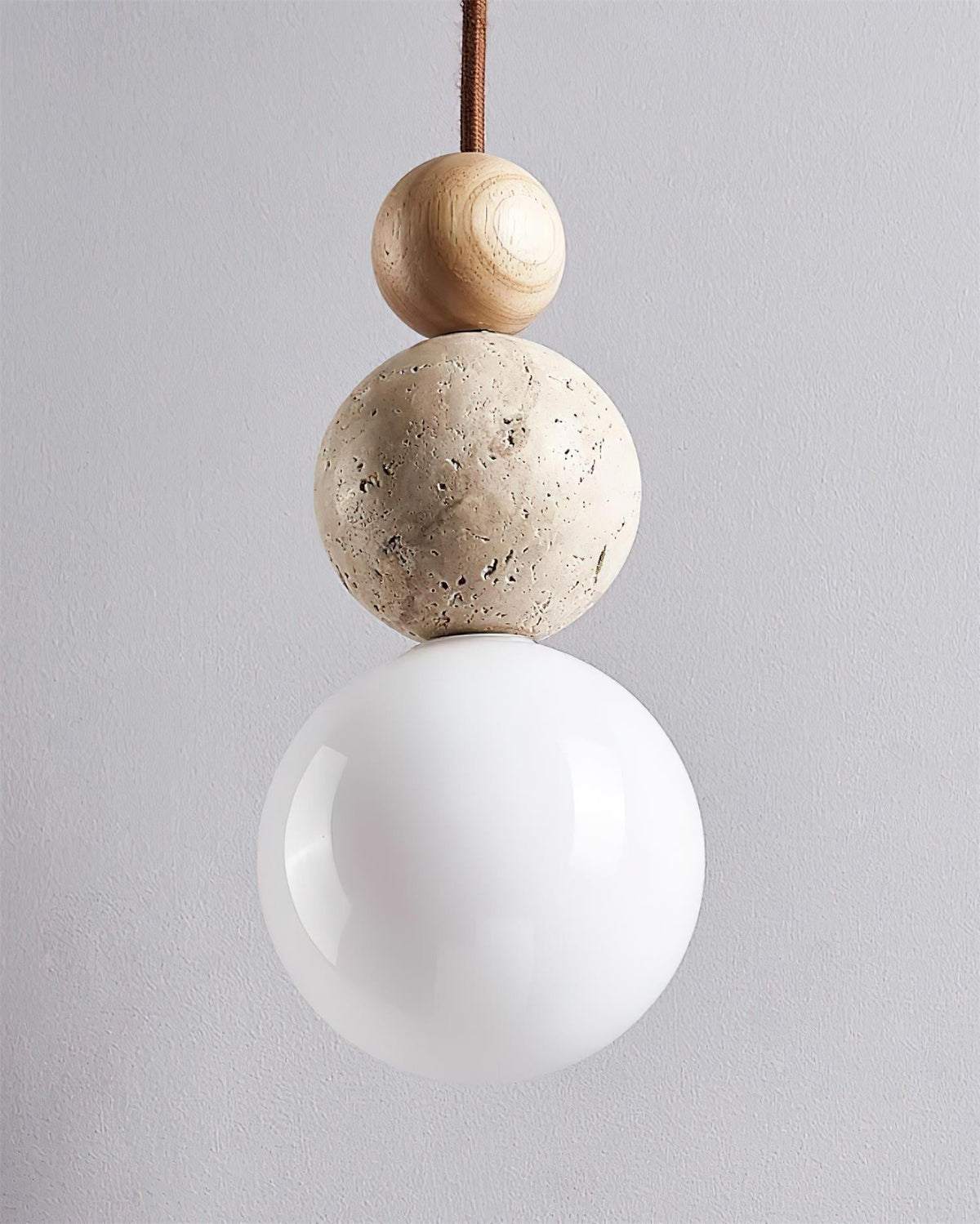 Giona Pendant Lamp Globe Travertine Wood Neutral-Neutral Decor