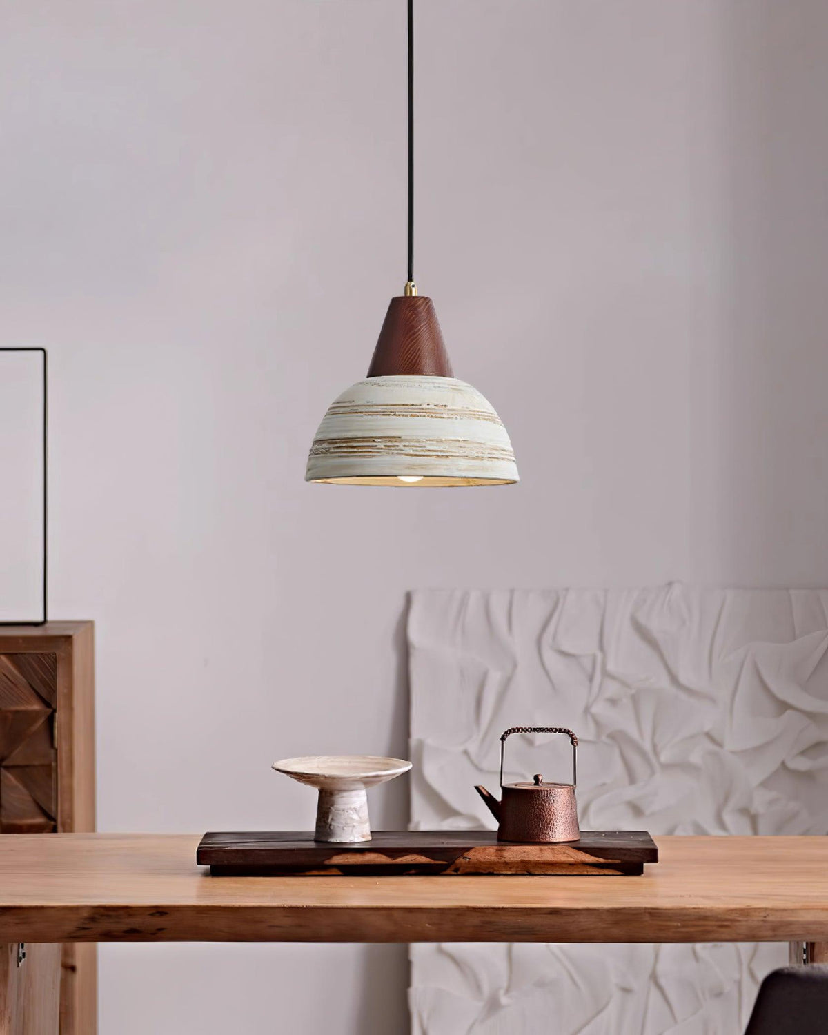 Pendant Lamp Textured Ceramic Shade Tapered Nordic Minimalist-Neutral Decor