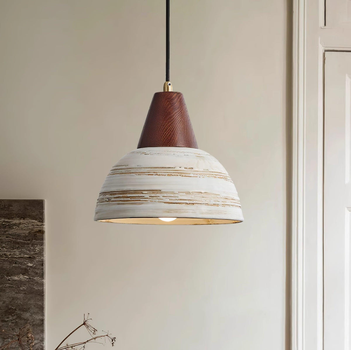 Pendant Lamp Textured Ceramic Shade Tapered Nordic Minimalist-Neutral Decor