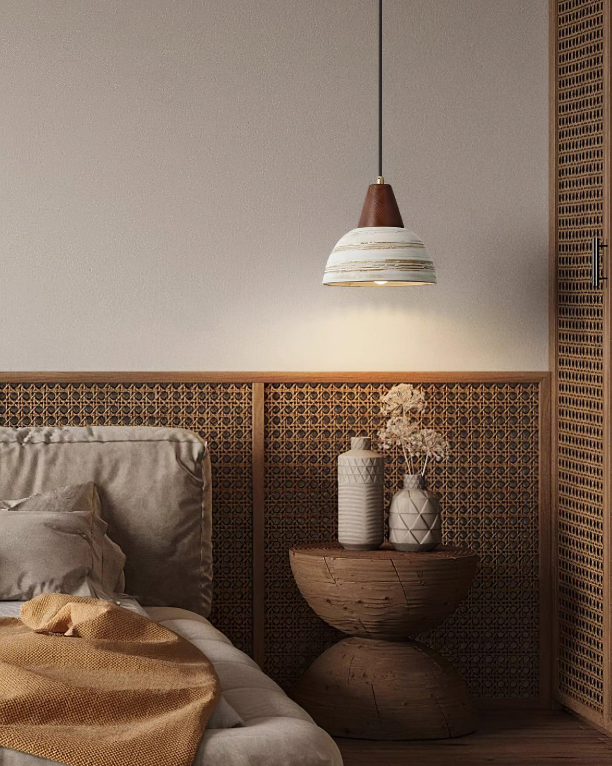 Pendant Lamp Textured Ceramic Shade Tapered Nordic Minimalist-Neutral Decor