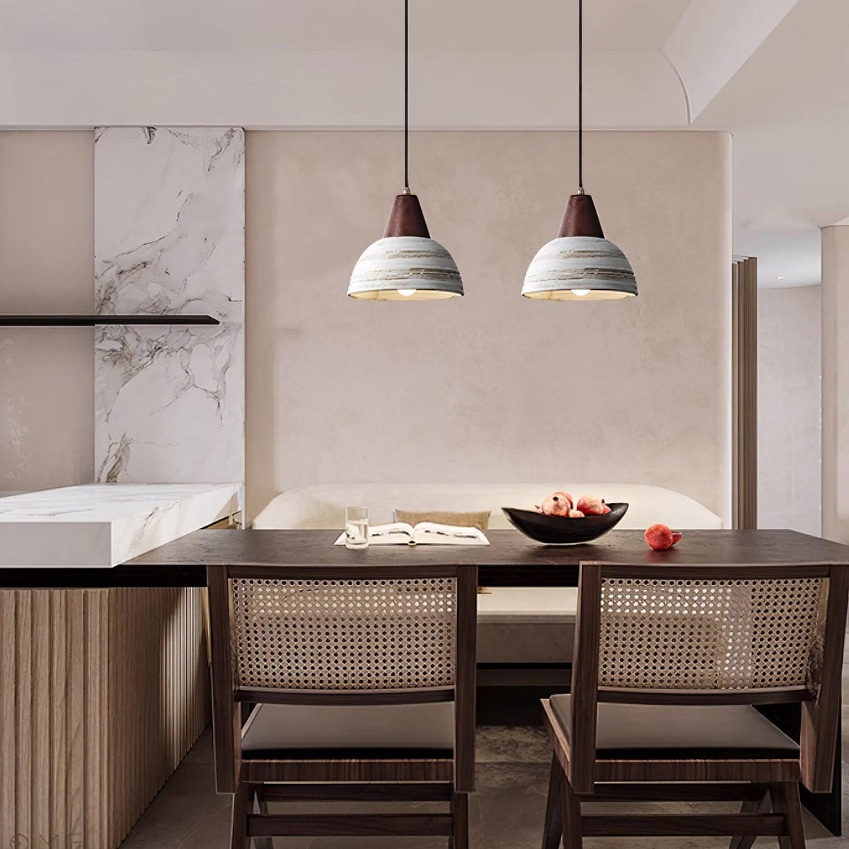 Pendant Lamp Textured Ceramic Shade Tapered Nordic Minimalist-Neutral Decor