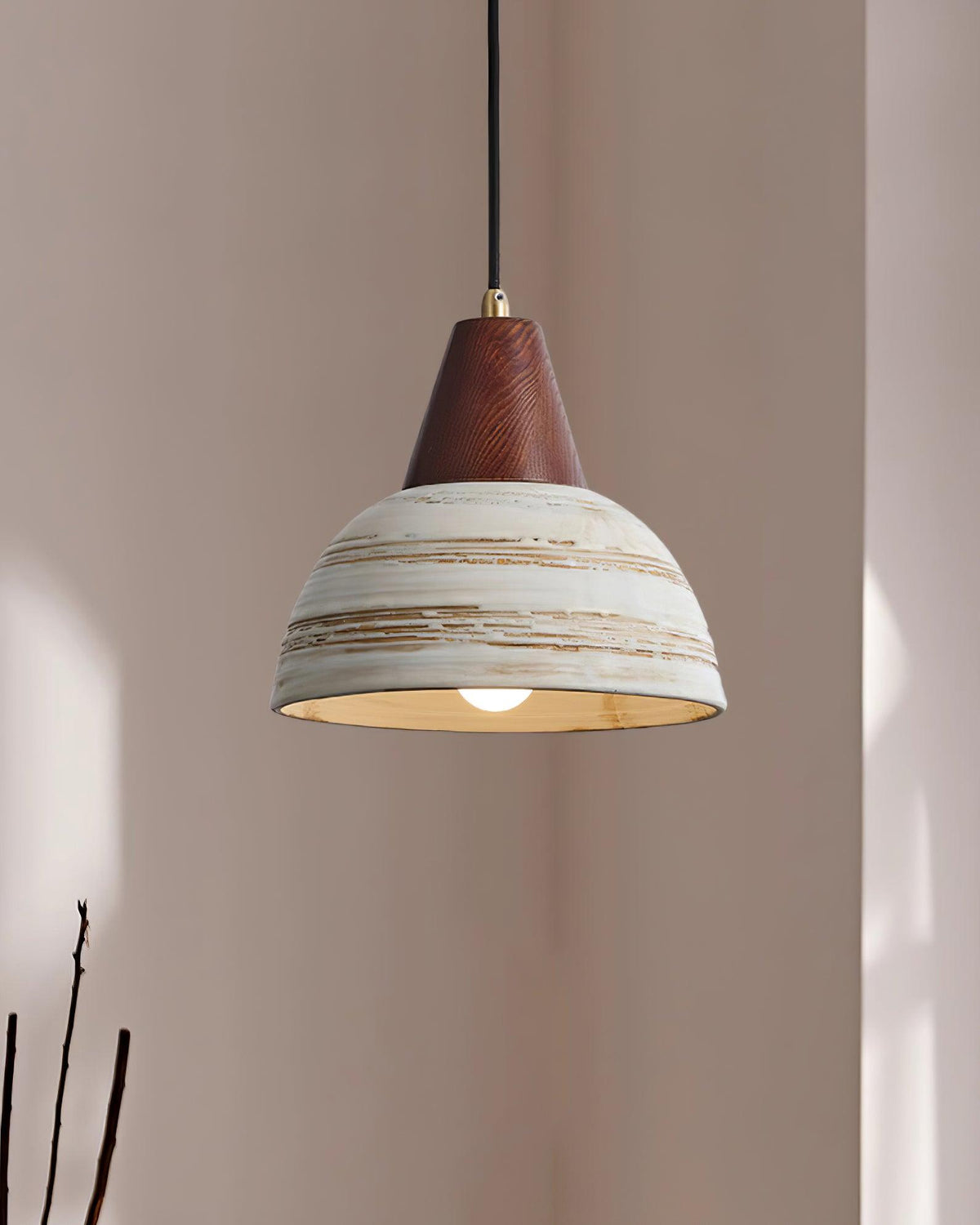 Pendant Lamp Textured Ceramic Shade Tapered Nordic Minimalist-Neutral Decor