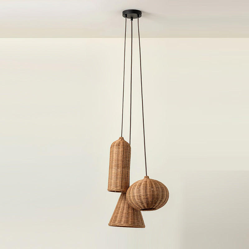 Model E 3-light cluster of Beliani rattan pendant lights hanging at the same height.