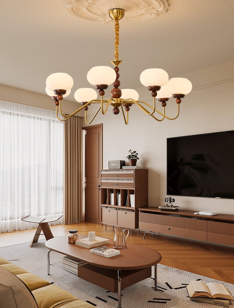 Sorenina Lustre Verre Bois Laiton Moderne 6-Lumières